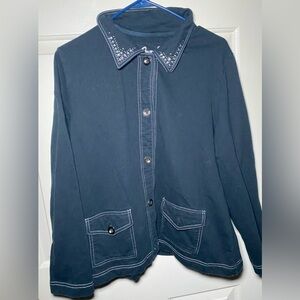 Onque Casuals Black  Jean Style Jacket‎ Rhinestone Accents Size XL